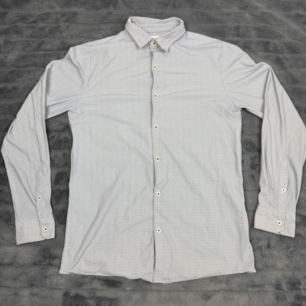 Zara Kids Boys Blue White Micro Check Stretch Button Down Shirt Size 13-14 164